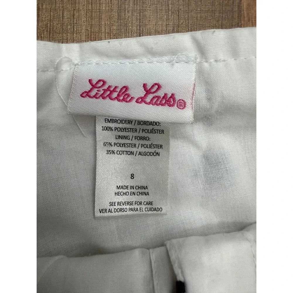 Little Lass Girls White Embroidered Floral Dress Size 8 Cotton Button Front Puff